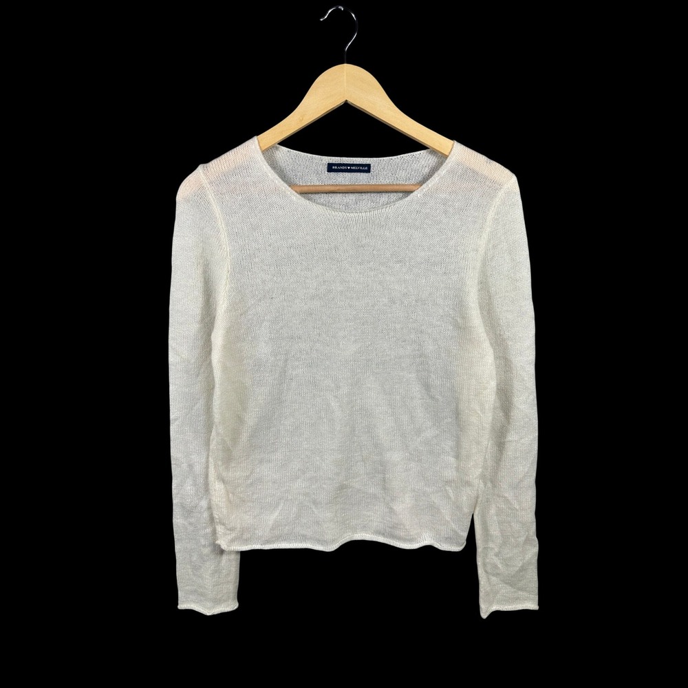 Brandy Melville Cream White Sheer Knit Long Sleeve Crew Neck Sweater One Size